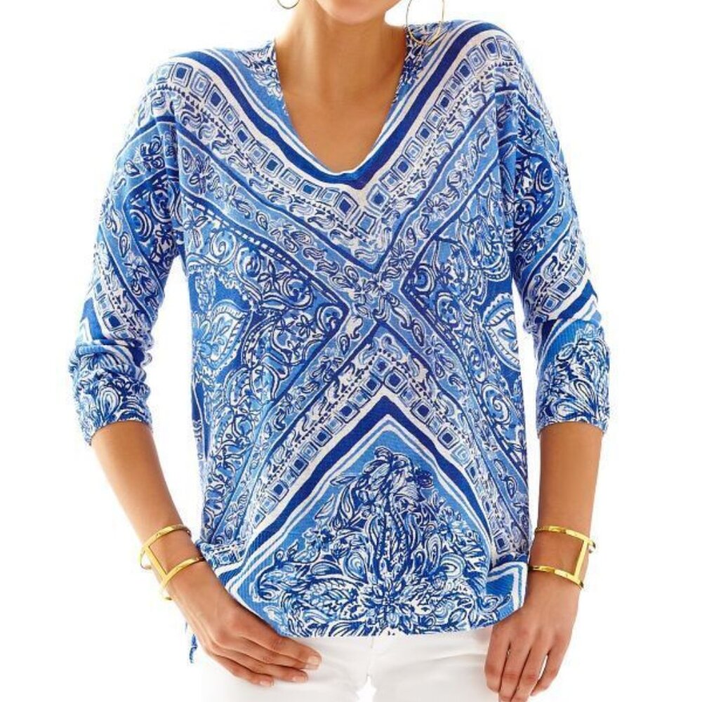 LILLY PULITZER Open Water Pullover XS/S Linen Knit Relaxed Jameson Sweater 13280